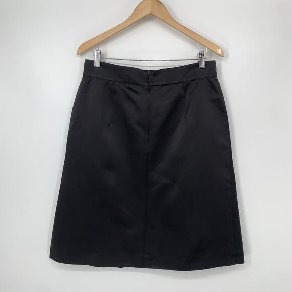 AKRIS 100% Silk Satin Box Pleated Midi A-line Full Knee Length Skirt, Black - Picture 3 of 9